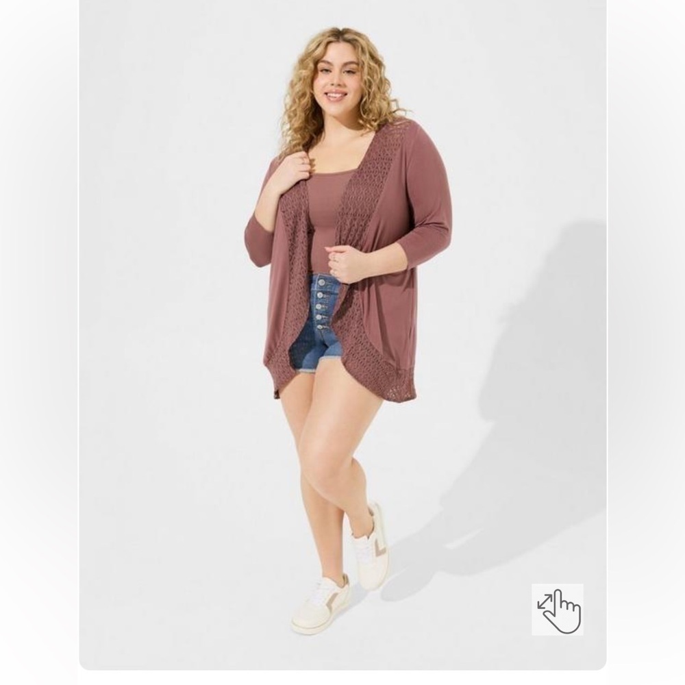 NWT ❤️ Torrid Super Soft 3/4 Sleeve Drape Front Lightweight Cardigan Top Rose, L - Picture 2 of 9